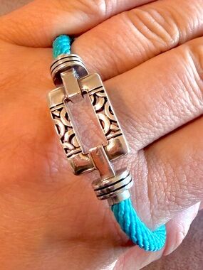 Brighton Silver-Tone Filigree Bracelet with Turquoise Cord